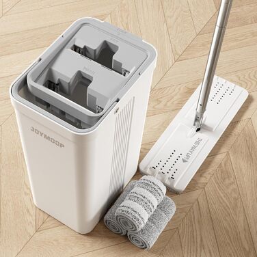 JOYMOOP Mop and Bucket Set with Wringer for Home, Flat Mop and Bucket System, Mops for Floor Cleaning and Wall Cleaner, with 3 Reusable Microfiber Mop Pads