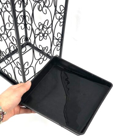 AcornFort Large Black Metal Umbrella Stand with 4 Hooks - Entryway, Office, Hallway Storage - Water Resistant Base (56x25x25cm)