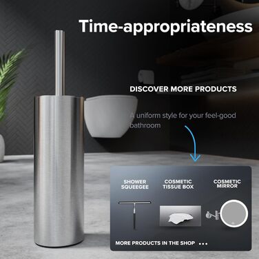 Набір для чищення унітазу Ingoy | Силіконова щітка для унітазу | Чорний | з нержавіючої сталі з кришкою | для ванної та гостьового WC | знімний насадкою | Сріблястий дизайн