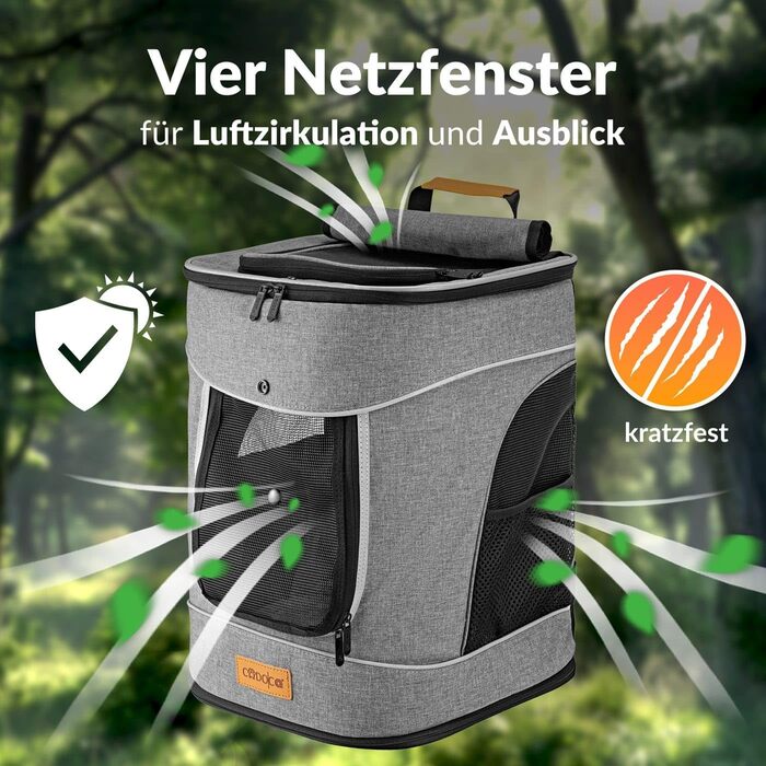 Рюкзак для тварин до 20 кг, сірий: регульовані ремені, складаний поводок, переноска для собак та котів