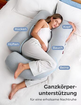 Вагітний подушка Momcozy з кристального велюру U-подібної форми - подушка для вагітних, підтримка спини та стегон (145см, сірий)