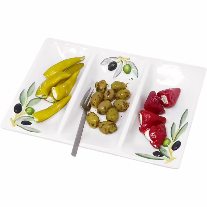 Handmade Rectangular Serving Platter made of Italian Ceramics in Olive Design, Three-Piece Serving Tray 31x21 cm
