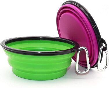 Складані годівниці для собак та котів SLSON (2 шт.) - 1000 мл, фіолетовий та зелений