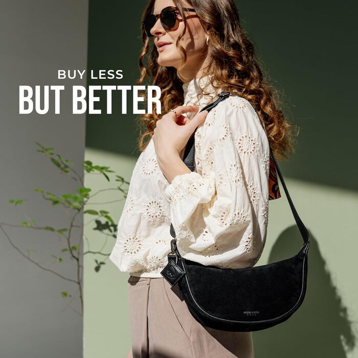 Сумка через плече Berliner Bags Luna, шкіряна жіноча, чорна замша, напівмісяць