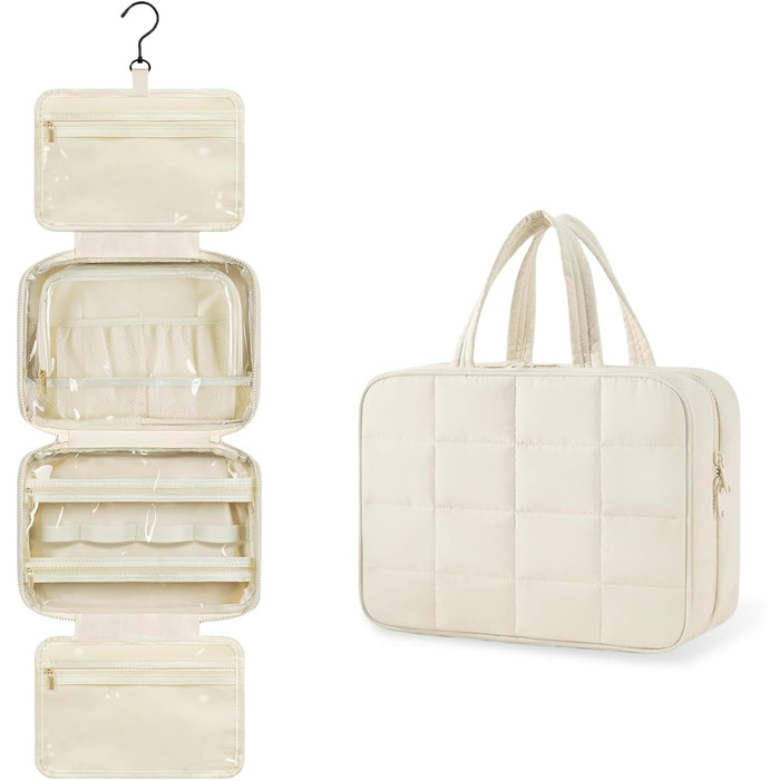 Косметичка-органайзер для подорожей з гачком, жіноча/чоловіча, велика, бежева (#2)