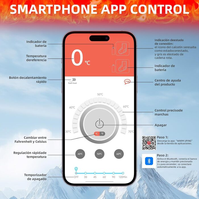 Електричні гріючі шкарпетки з акумулятором 6000mAh та керуванням через додаток, 4 режими нагріву, для чоловіків та жінок, для активного відпочинку: катання на лижах, кемпінг, піші прогулянки, м'які та зручні