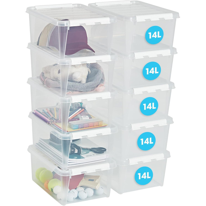 SmartStore - 4x Storage Box with Lid Classic 8L (34x25x16cm) | Stackable Box with Lid | Food-Safe Plastic Box | Plastic Box with Lid & Reinforced Corners | 10 Year Warranty (14.0l)