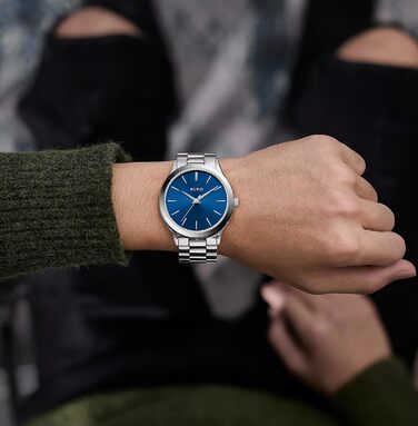 Годинник чоловічий BUREI Minimalist Quartz з нержавіючої сталі 44 мм, блакитно-сріблястий