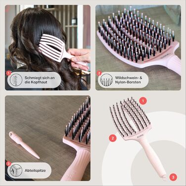 Щітка для волосся Olivia Garden Care Iconic з щетиною кабана та нейлону - для блиску та гладкого укладання (Пастельно-рожевий, Large)