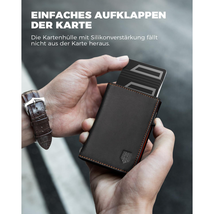 Чоловічий гаманець MagSnap Portmonee з відділом для монет, RFID захистом, для 10+ карток, чорно-помаранчевий