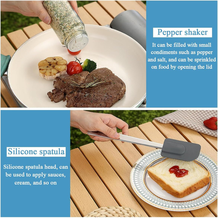 Набір кухонного посуду Kyraton для кемпінгу, 15 предметів, нержавіюча сталь, ідеально підходить для подорожей, грилю, кемпінгу та піших прогулянок