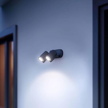 Steinel LED Spotlight DUO SC Connect, smart outdoor wall light, motion sensor, dimmable, controllable via app, schedule function, 7 W, 3000K, Anthracite (manual control)