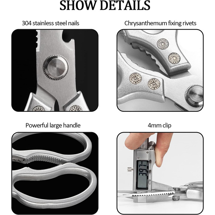 Ніж-ножиці кухонні з нержавіючої сталі, універсальні, з відкривачем для пляшок, для птиці, риби, м'яса, зелені, горіхів, миються в посудомийній машині, сріблясті