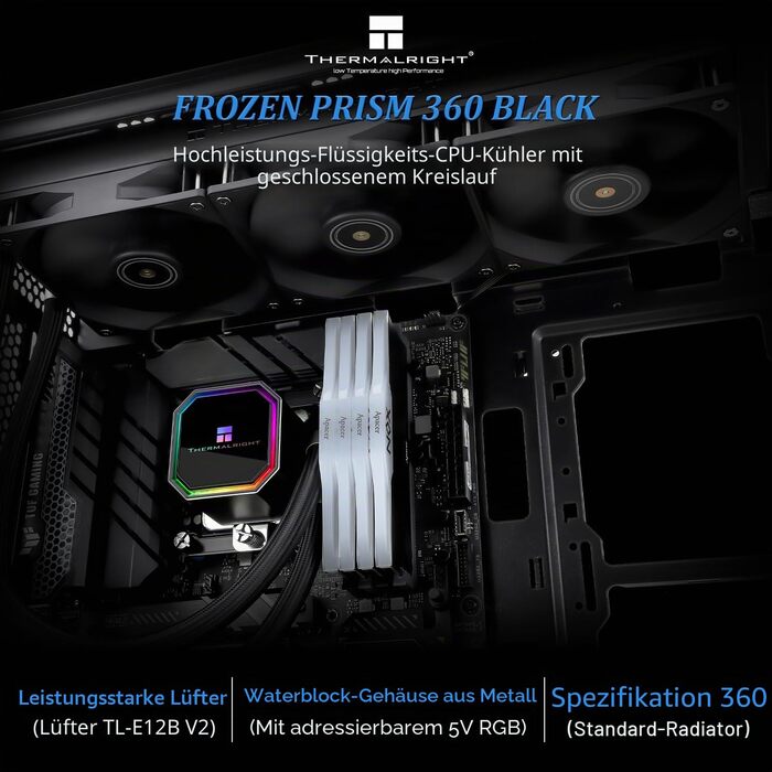 Система рідинного охолодження процесора Thermalright Frozen Prism 360 White ARGB, 360мм, 3 PWM вентилятори, для Intel LGA1700/1851, AMD AM4/AM5, Білий