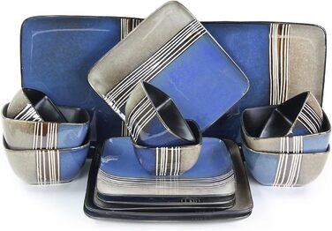 Набір посуду Elama Loft Collection: 16 предметів, стегонна кераміка, квадратна форма, червоний та світло-коричневий з білими акцентами