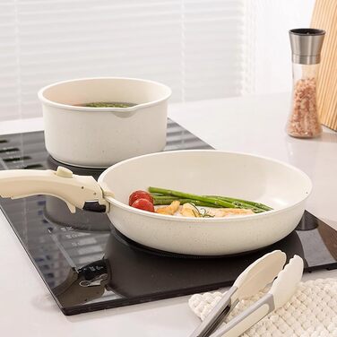 Набір посуду з антипригарним покриттям 11 предметів з знімними ручками (рожевий). Підходить для індукційних, газових плит, духовки та мийної машини. Без PFAS.