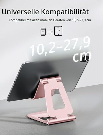 Алюмінієва подвійна складана підставка Nulaxy для iPad, iPhone та Kindle, регульований настільний тримач для планшетів та смартфонів, чорний (C-Roségold)