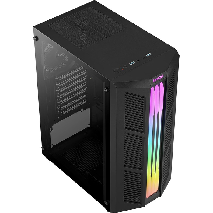 Корпус ПК Aerocool PRIME ATX з RGB підсвічуванням, загартоване скло, 12 см вентилятор, чорний