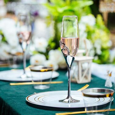 Набір з 2 келихів для шампанського Sziqiqi з кристалами у формі серця, срібного кольору. Келихи для весілля, романтичний подарунок, декор для дому.