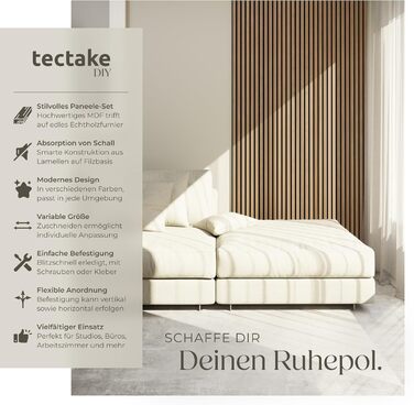 Набір 3D акустичних панелей tectake під дерево 120 x 60 x 2,1 см, шумопоглищаючі стінові панелі для вітальні та кухні, дуб (4 шт.)