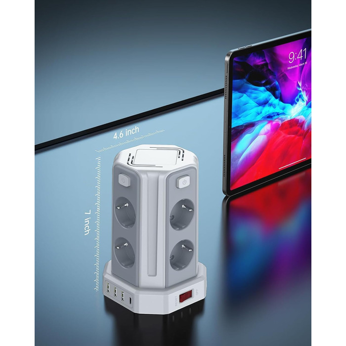 Многорозетка Sameriver з 4 USB, 8 розеток, захистом від перенапруги, вимикачем, 2м, білий