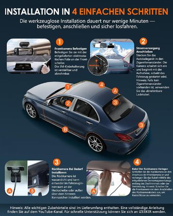 Автомобільний відеореєстратор iZEEKER 4K 4-канальний з WiFi 6, огляд 360°, 4K + 3×1080P