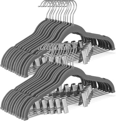 Вешалки для одягу з велюру HOUSE DAY, 24 шт. з кліпсами, ультратонкі, неслизькі, економія місця (сірі)