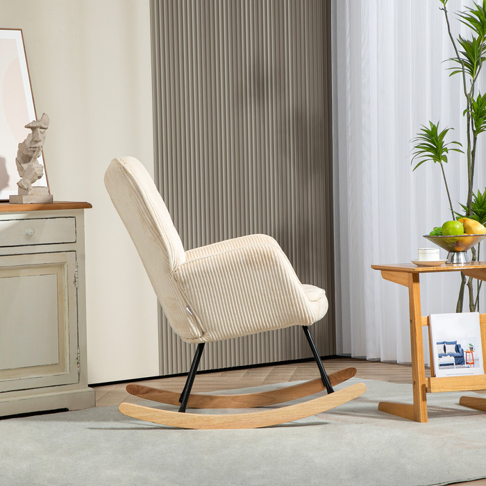 HOMCOM Rocking Chair, Rocking Armchair with Rope Design, Armrests, Chair with Wooden Skids, Recliner for Living Room, Bedroom, Beige | Aosom