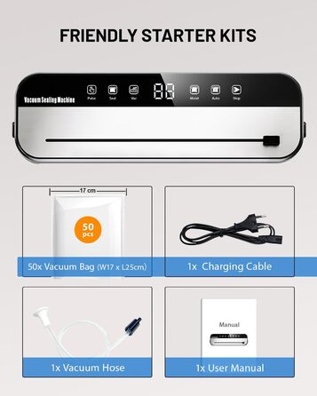 Вакуумний пакувальник FANNOU 5-в-1 для продуктів харчування, з зовнішнім вакуумуванням для банок та контейнерів, чорний