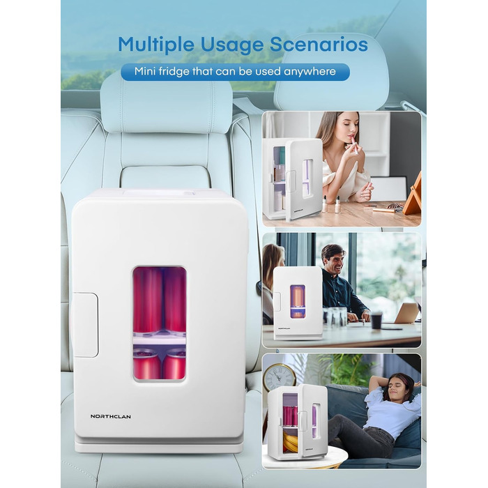 NORTHCLAN Міні холодильник 2в1 15 літрів (21 банка), портативний з охолодженням та нагріванням, 12V/220V для авто, офісу та гуртожитку, чорний, Max & Eco-режим