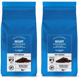 Кава в зернах Amazon Decaf, 100% Арабіка, середній обсмаження, без кофеїну, 2 кг (2 упаковки по 1 кг)