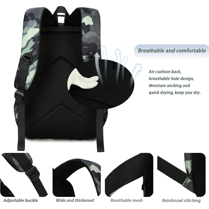 Шкільний рюкзак для хлопчика-підлітка, водонепроникний, армійний колір