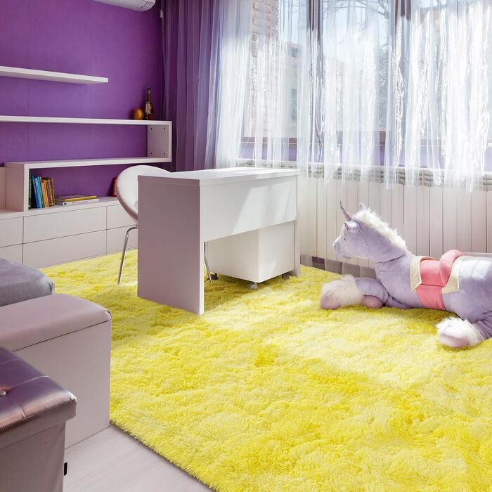 Килим Andecor Shag 5x8 футів жовтий, пухнастий, для вітальні, спальні, дитячої, м'який плюшевий, для дому та декору
