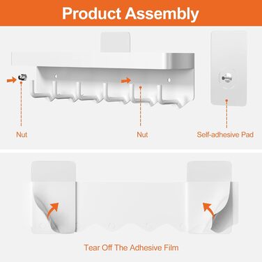 Ключниця Newaner з полицею та 6 гачками, біла. Органайзер для ключів без свердління, настінний, для дому та кухні