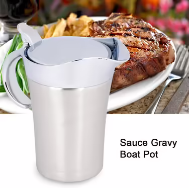 Stainless Steel Thermal Saucepan, Double-Walled Thermal Sauce Pot, Sauce Server with Flip-Top Lid for Dinner Parties (750 ml)