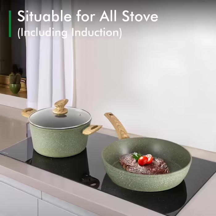 Kitchen Academy Cookware Set 12-Piece Non-Stick Coating Cookware Set, Pot and Pan Set with Lids, Pots and Pans Set for Induction, Gas Stoves, and Microwave, Green
