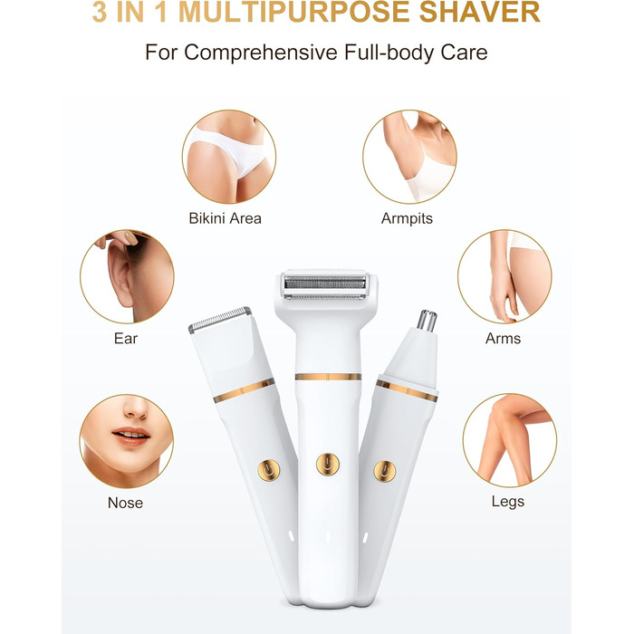 Електричний жіночий тример 3-в-1 для тіла: ноги, руки, зона бікіні. USB, водонепроникний, білий