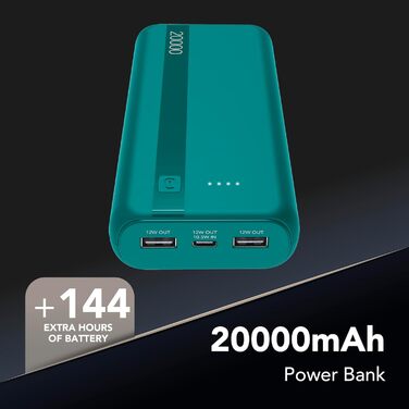 Power Bank Cellularline 20000 mAh з USB-C та 2x USB-A, LED-індикатор, Зелений