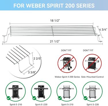 Рішітка для гриля Weber Spirit I & II 200, Spirit E-210, E-220, S-210, S-220 (з передніми кнопками управління), нержавіюча сталь