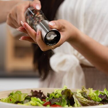 Набір з 2 електричних мельниць для солі та перцю преміум-класу | Регульоване керамічне подрібнювання | Набір з високоякісної нержавіючої сталі для солі, перцю та інших спецій