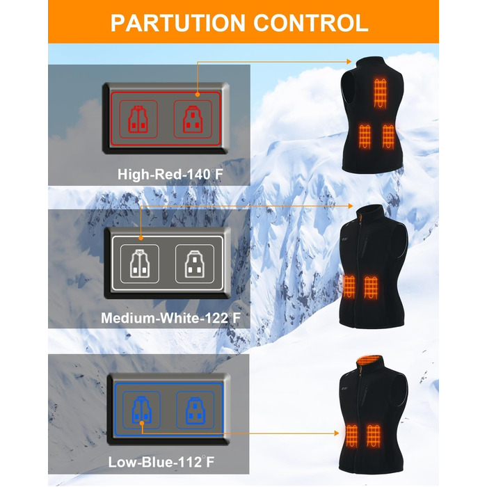 Тепла флісова жилетка з підігрівом для жінок Telguua з акумулятором 5V 10000mAh, 6 зон нагріву, 3 рівні температури, для кемпінгу, походів, сноубордингу, катання на лижах, чорна