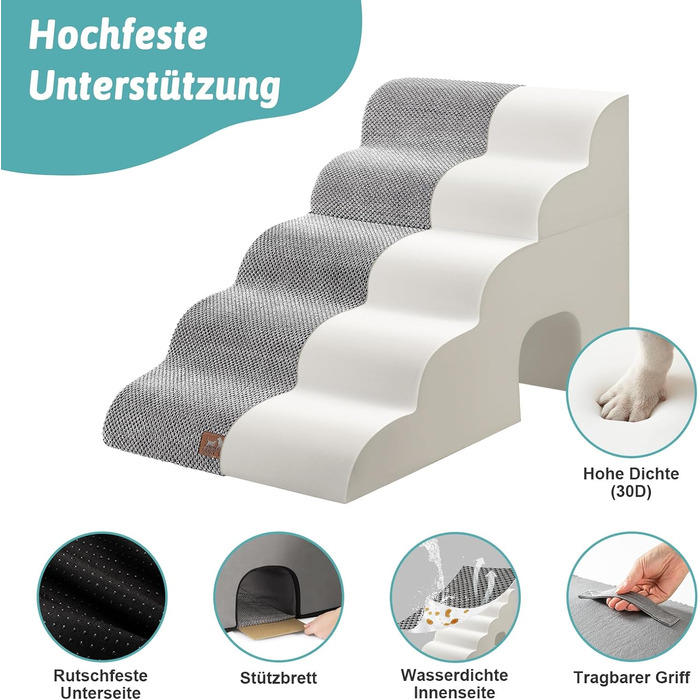 Dog stairs for small dogs, pet stairs for loft beds made of high-density sponge, dog stairs/ramp with washable cover (gray, 83x50x57cm-hole, 5.0)