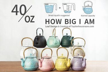 Чайник для плити преміум-класу, чавунний, з ситом для листового чаю, 1,5 л, чорний