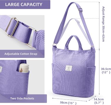 Сумка жіноча KALIDI Cord Shopper повсякденна через плече для школи, роботи, покупок (фіолетова)