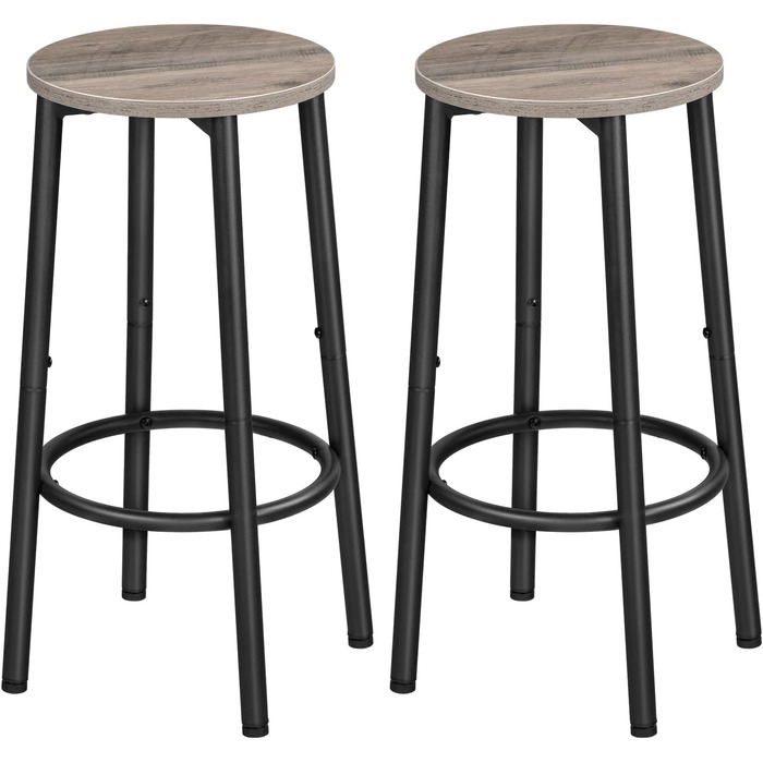 HOOBRO 2-Piece Bar Stool Set with Footrest - Industrial Style Metal Bar Stools for Kitchen, Restaurant, Bar - Vintage Brown & Black