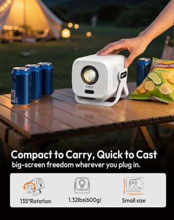 Портативний проєктор N5 1080P з WiFi та Bluetooth, сумісний з Netflix, обертовий на 135°, автоматична корекція трапецеїдальних спотворень, фільтр від пилу