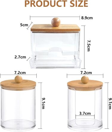 Контейнер для ватних паличок та дисків, акрил з бамбуковим кришками, прозорий. Організатор для макіяжу та ванної кімнати