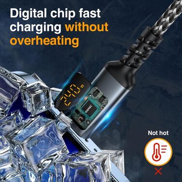 Кабель USB-C на USB-C GIANAC 240W з LED дисплеєм, 2м, нейлон, для iPhone, Samsung, iPad, MacBook Pro/Air