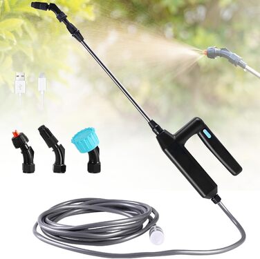 DOUBFIVSY Electric Pressure Sprayer, Plant Sprayer Garden Sprayer Spray Lance with 3 Nozzles and 5m Hose, Rechargeable USB, Spraying Device for Plant Protection for Garden Weeding (7.2V Spray Lance)