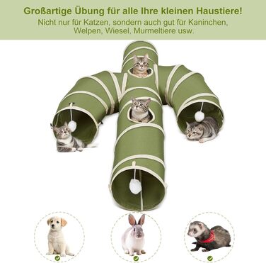 Cat Tunnel Toy, Collapsible Cat Tunnel for Indoor Cats, Interactive Peek-a-Boo Hole, Pet Tunnel with Cat Wand Toy (Cactus Shape, XXL (30cm*150cm))